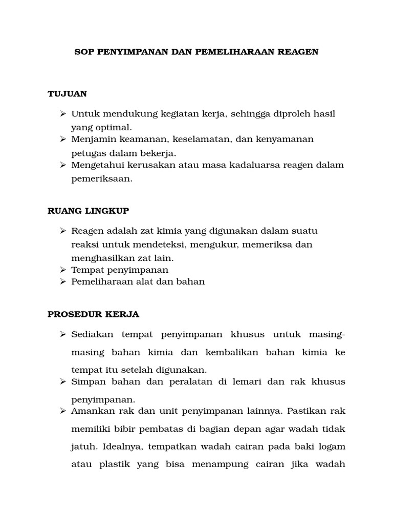 Sop Penyimpanan Reagen Pdf