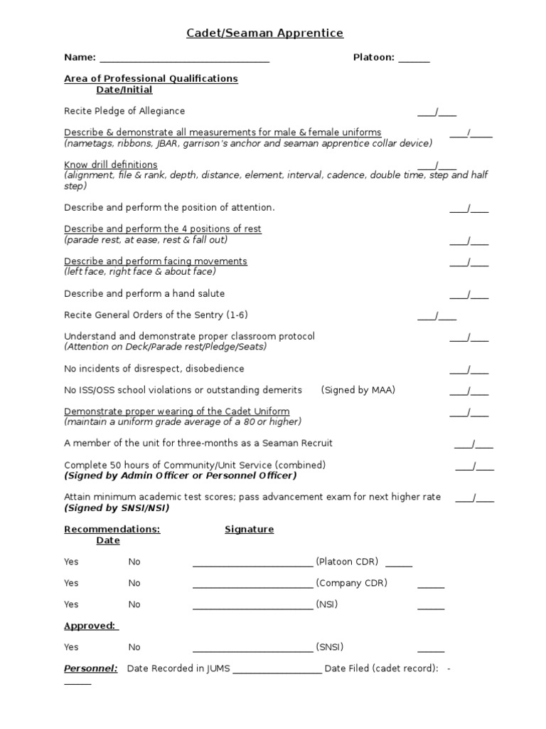 Cadet/Seaman Apprentice Evaluation Checklist | PDF | Technology ...