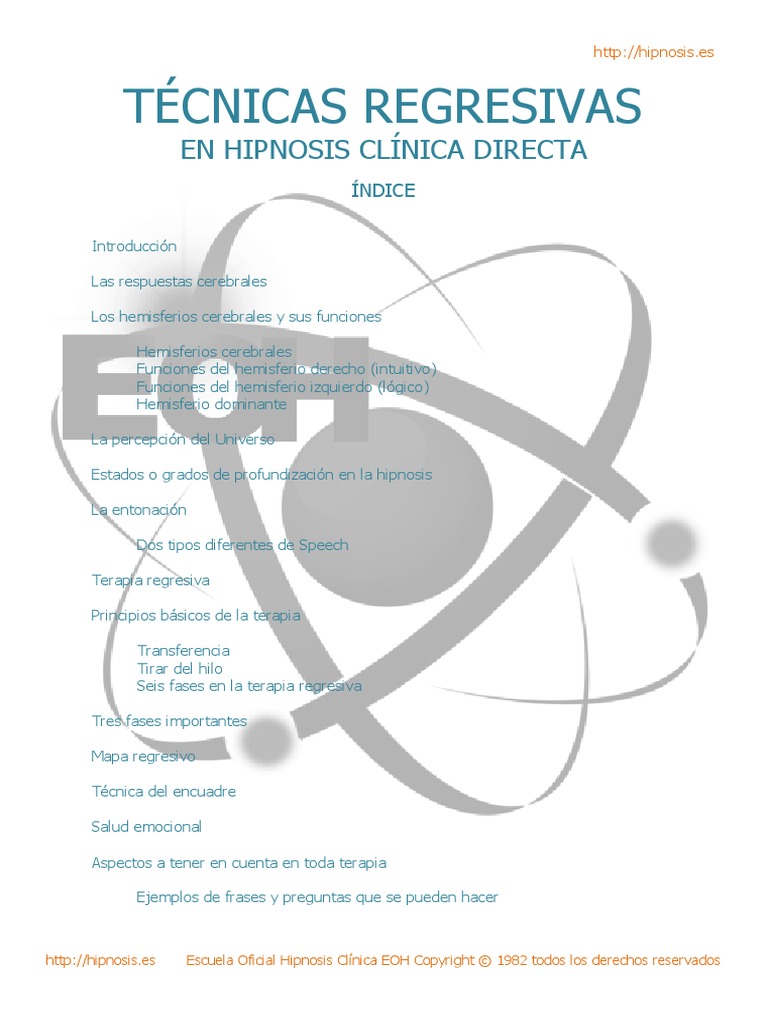 03 - Técnicas Regresivas en Hipnosis Clínica - Indice y Descripcion PDF |  PDF | Trauma psicólogico | Hipnosis