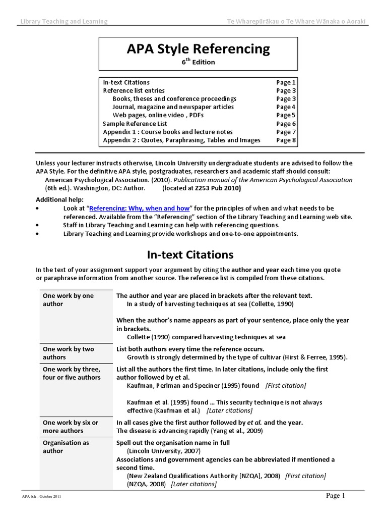 APA Referencing Style PDF Citation Lecture
