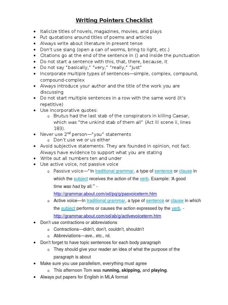 Essential Writing Tips Checklist | PDF | Sentence (Linguistics) | Verb