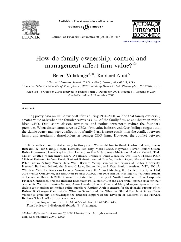Impact of Family Ownership on Firm Value | PDF | Stocks | Equity (Finance)