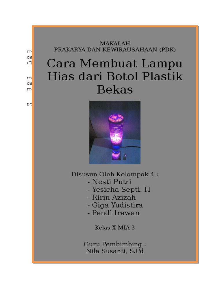 Makalah Prakarya SMA Membuat Lampu Hias Dari  Botol Bekas