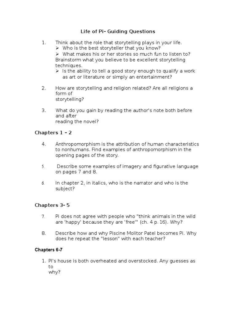 Life of pi comprehension questions image