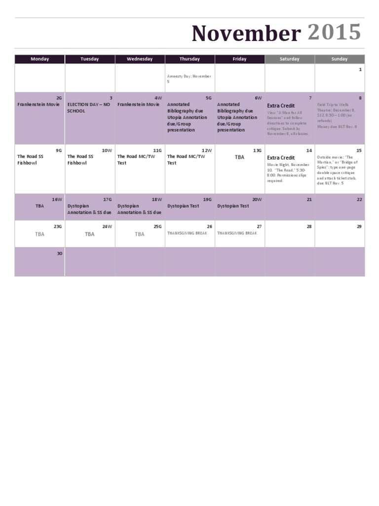 November Calendar | PDF | Travel