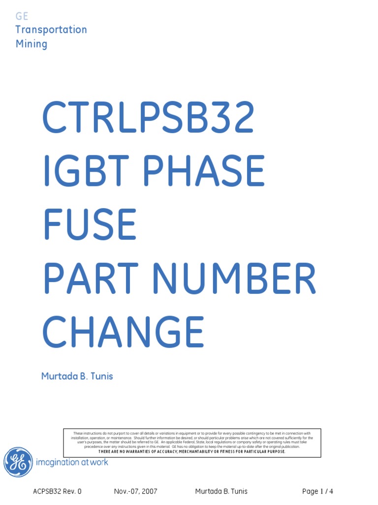 CTRLPSB32IGBT Phase Fuse Part Number Change PDF PDF Fuse