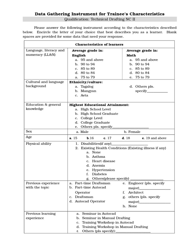 Data Gathering Instrument for Trainee Rev1 Learning Styles Learning