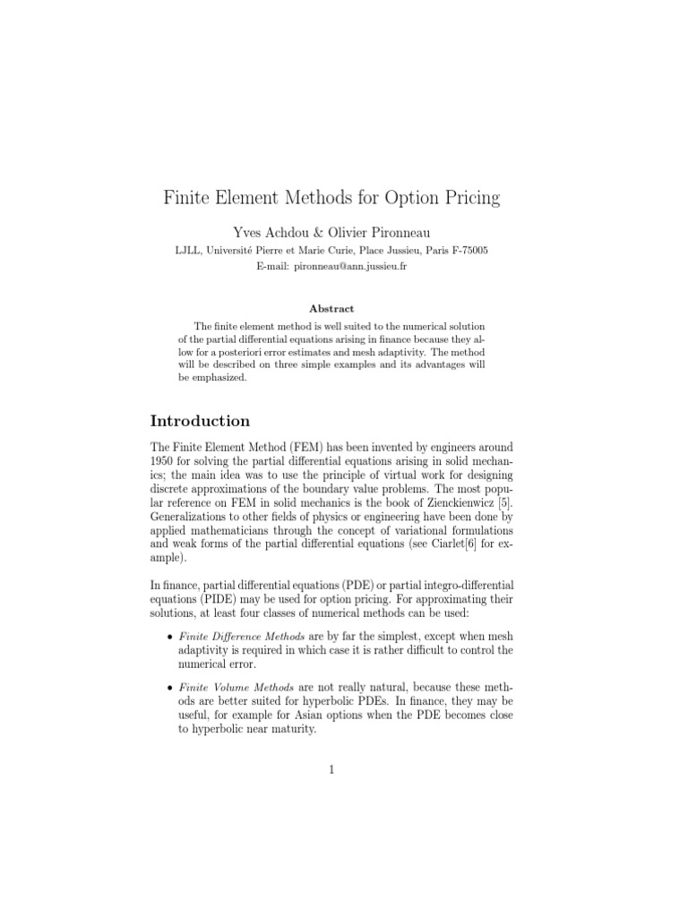 Finite Element Methods For Option Pricing Finite Element - 