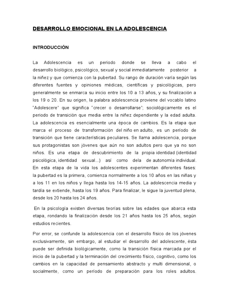 Desarrollo Emocional en la Adolescencia | PDF | Las emociones ...
