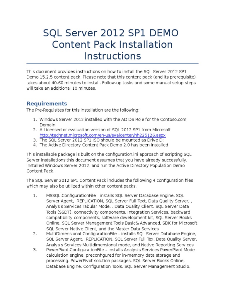 SQL Server 2012 Package Installation Instructions 15.2.5 | PDF ...