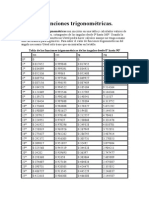 Tabla de Funciones Trigonométricas