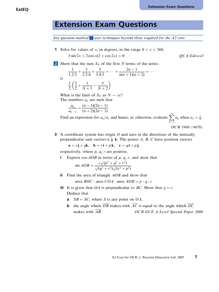 Extension Exam Questions | PDF | Trigonometric Functions | Sine