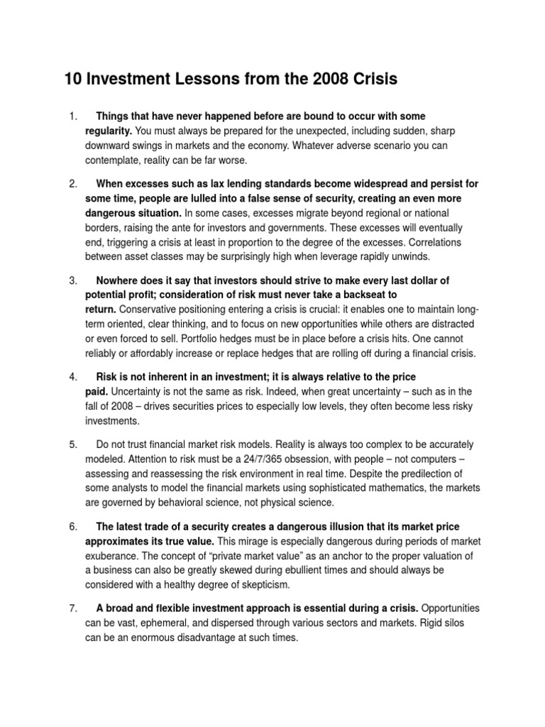 10 Key Investment Lessons from 2008 | PDF | Leverage (Finance ...