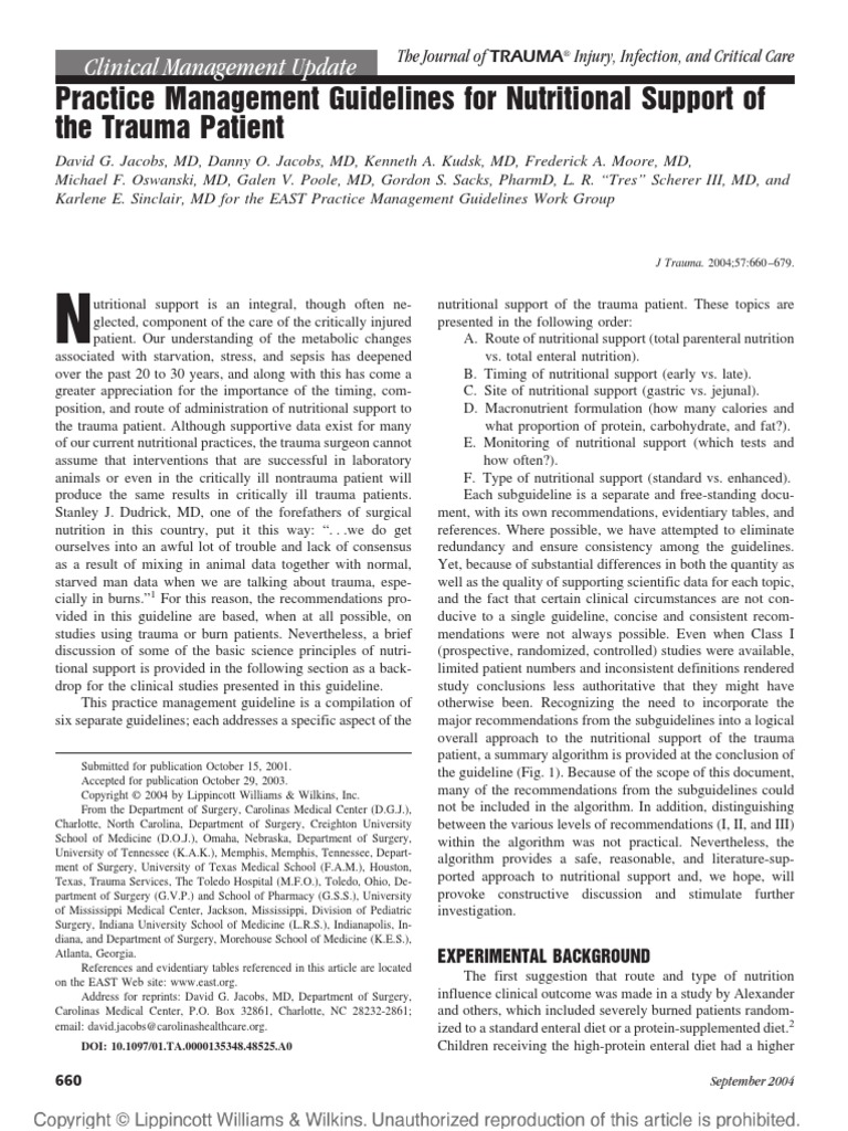 Nutritional Support 2004 | PDF | Major Trauma | Sepsis