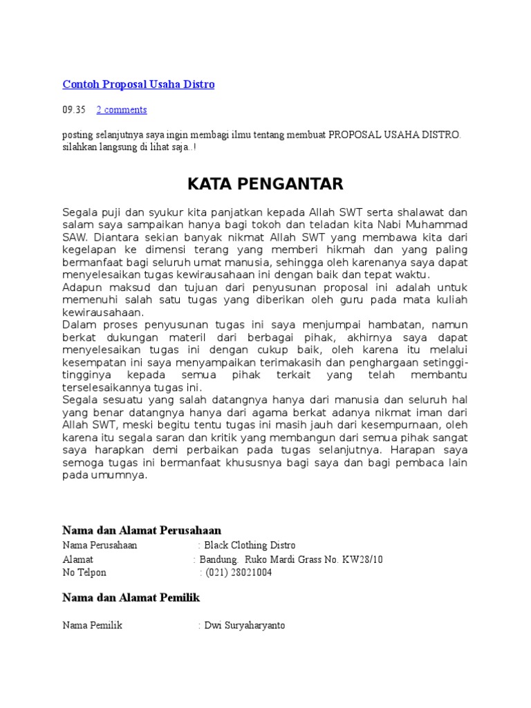 Contoh Proposal Usaha Distro
