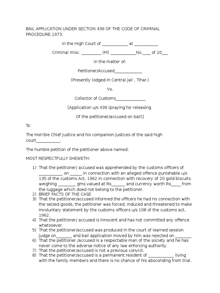 Bail Application Us 439 Of Crpc