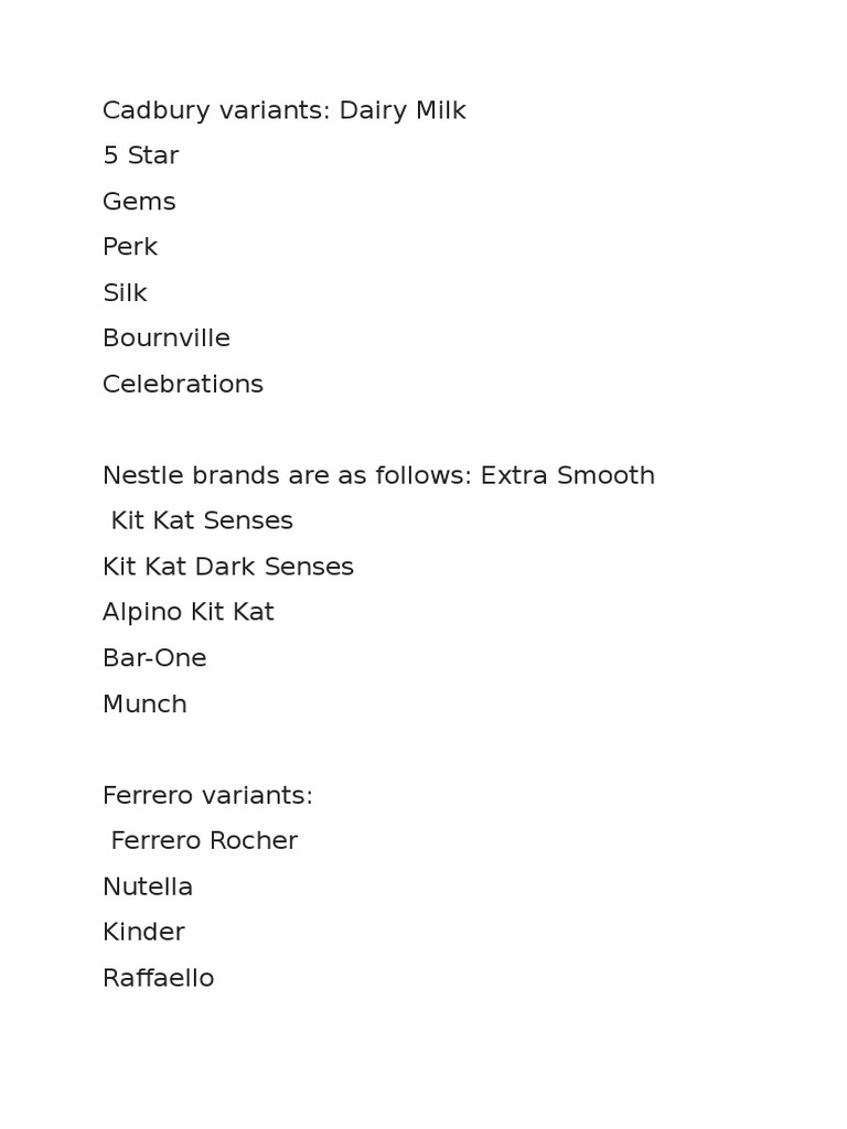 Chocolate Varieties and Brands List | PDF