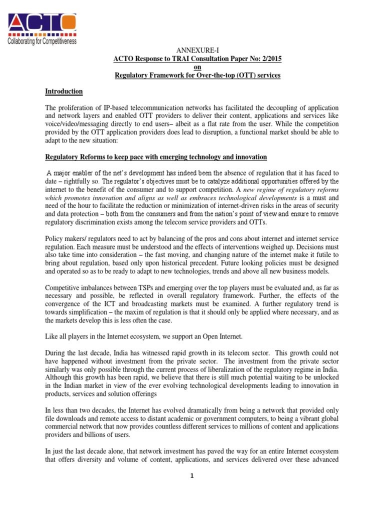 Regulatory Framework for OTT Services | PDF | Net Neutrality | Internet ...