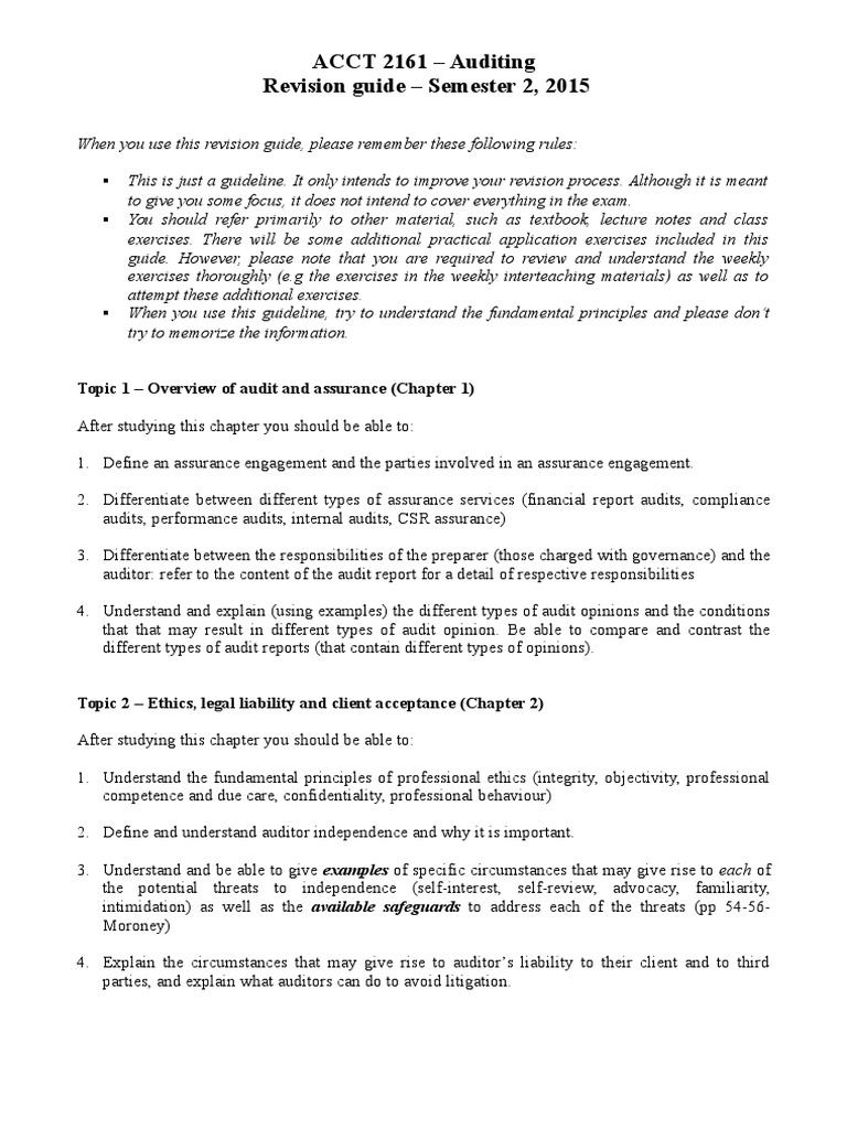 ACCT 2161 Auditing Revision Guide 2015 | PDF | Auditor's Report | Audit