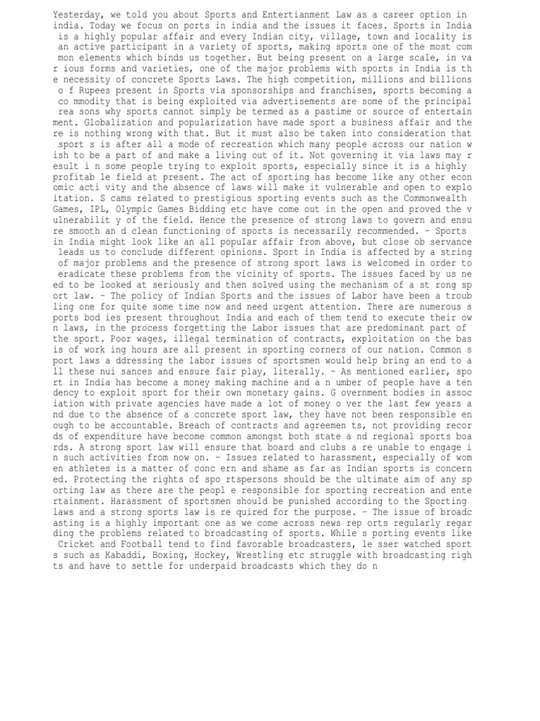 The Necessity of Sports Law and Related Issues PDF Sports Leisure