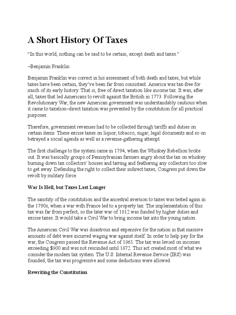 A Short History of Taxes War Is Hell, But Taxes Last Longer PDF
