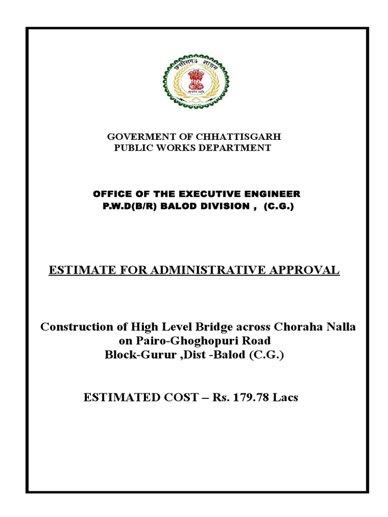 Estimate For Administrative Approval: Goverment of Chhattisgarh Public ...