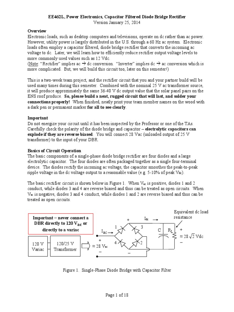 Capacitor Filtered Diode Bridge Rectifier | PDF | Rectifier | Capacitor