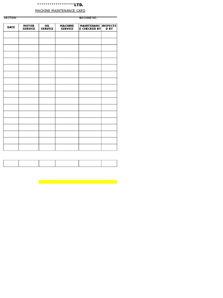Maintaince Card. | PDF | Technology & Engineering
