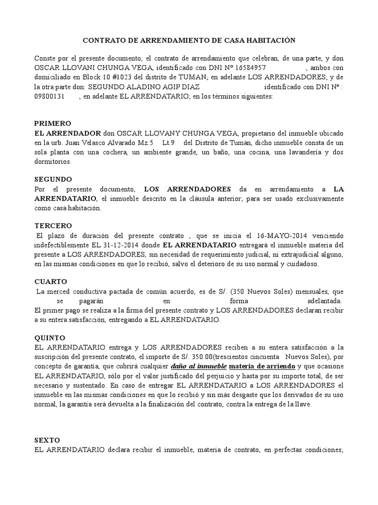 CONTRATO DE ARRENDAMIENTO DE CASA HABITACI+ôN | PDF | Alquiler | Gobierno