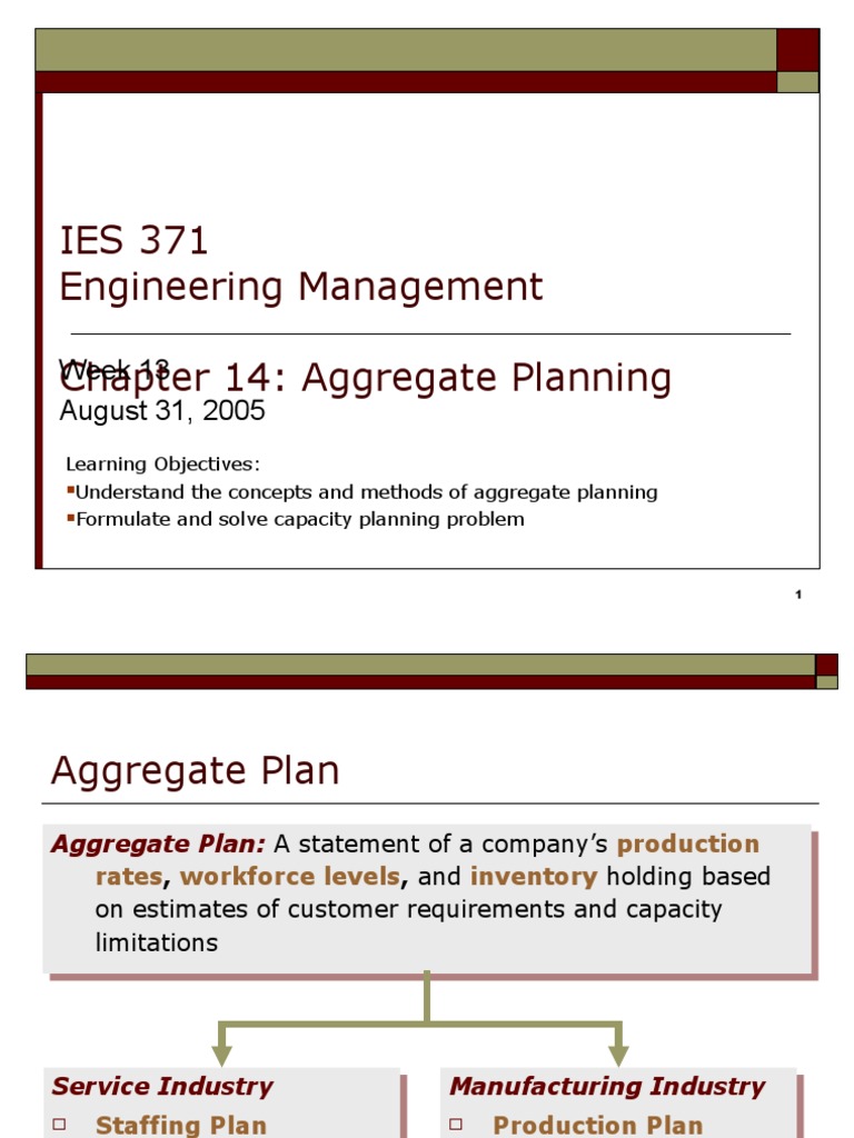IES 371 Engineering Management Chapter 14: Aggregate Planning | PDF