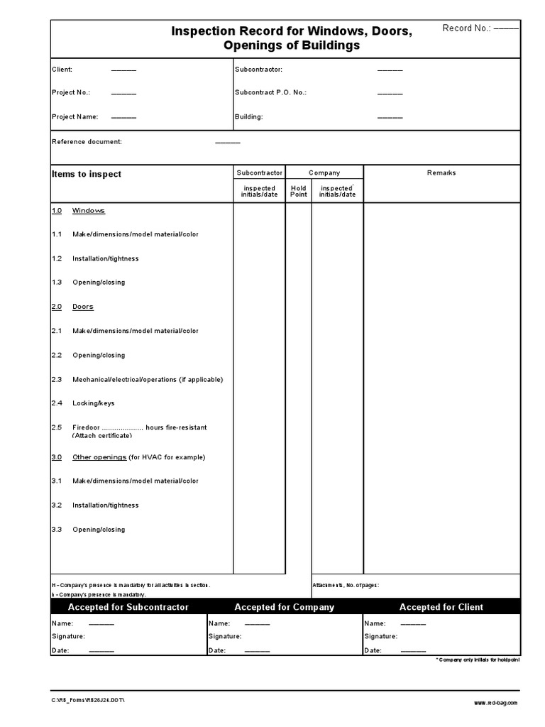 Building Window and Door Inspection Record | PDF | Art | Technology ...