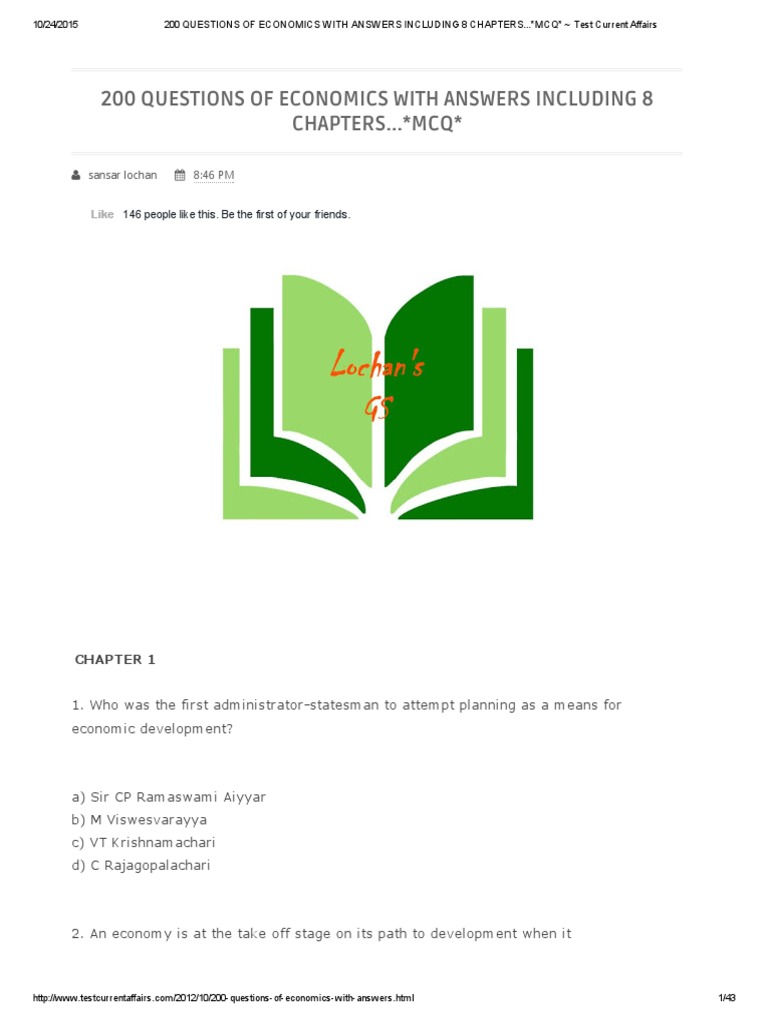 200 Economics Questions with Answers | PDF | Money | Taxes