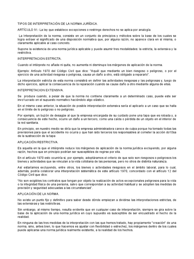 Analogia Tipos de Interpretación de La Norma Jurídica