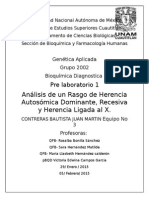 Análisis de Un Rasgo de Herencia Autosómica Dominante, Recesiva y Herencia Ligada Al X.