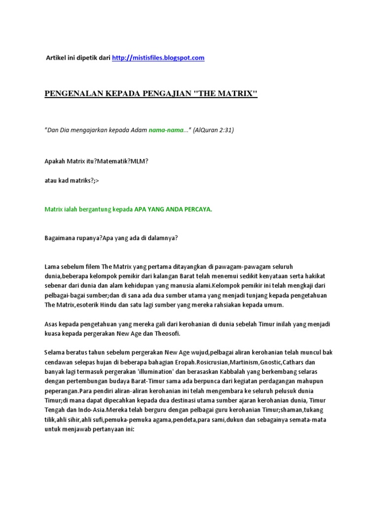 Matrix Kehidupan Pdf