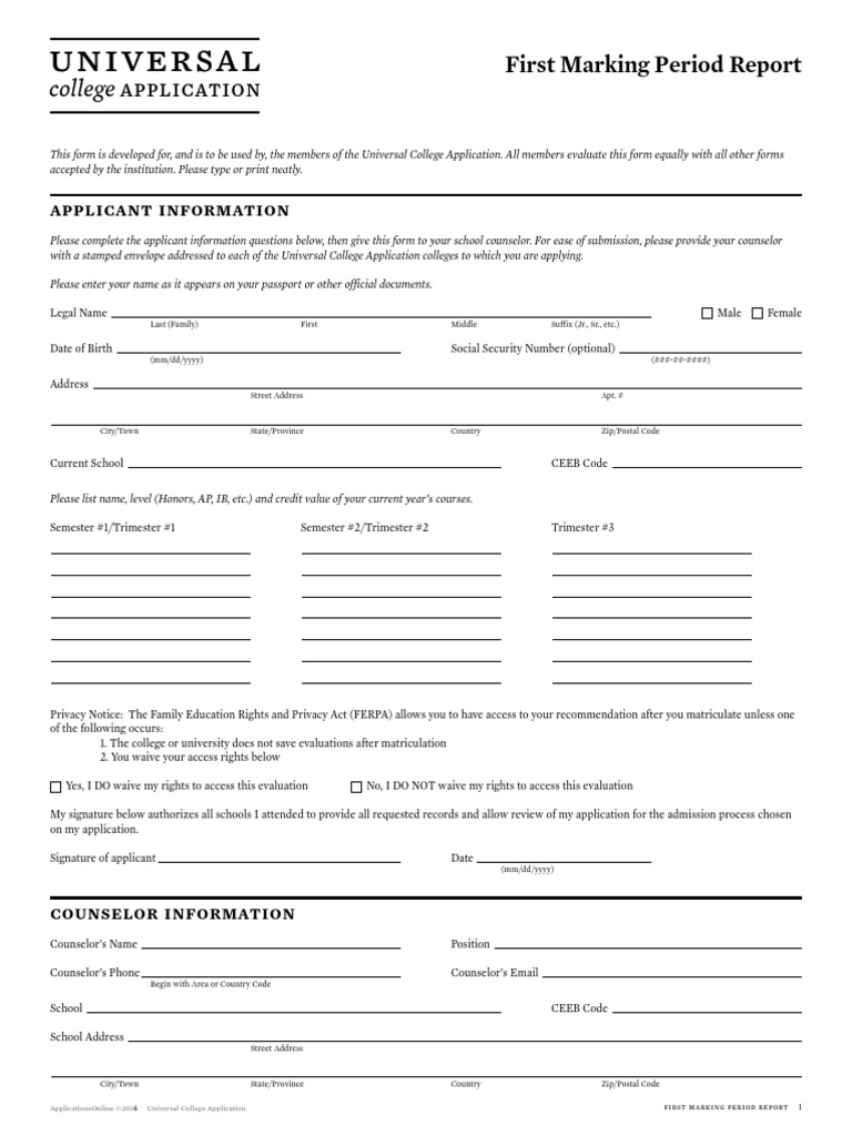 Universal College Application Form | PDF | Grading (Education ...