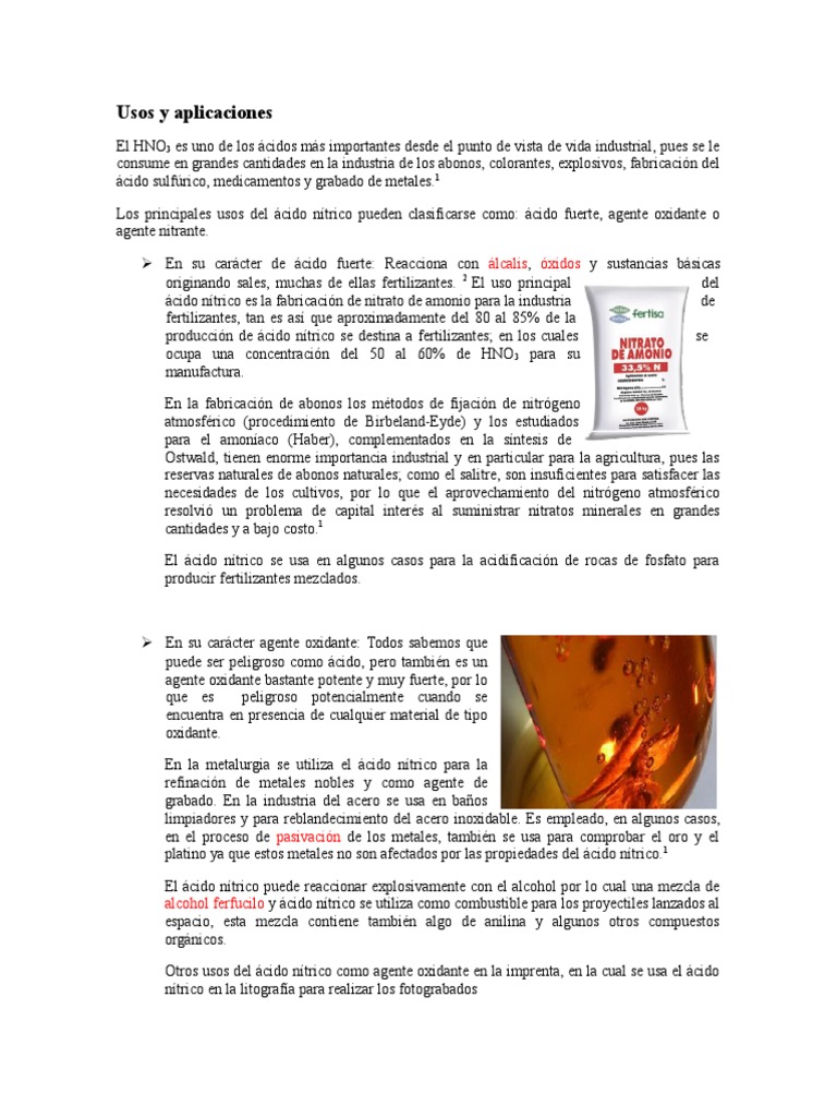 Usos y Aplicaciones Del Ácido Nítrico Nitrato Fertilizante Prueba gratuita de 30 días Scribd