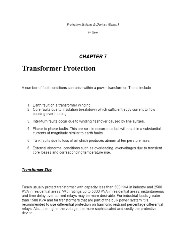 Transformer Protection Systems Overview | PDF | Transformer | Relay