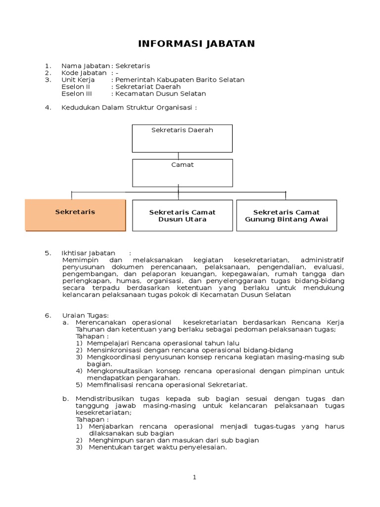 Contoh Analisis Jabatan Sekretaris  PDF