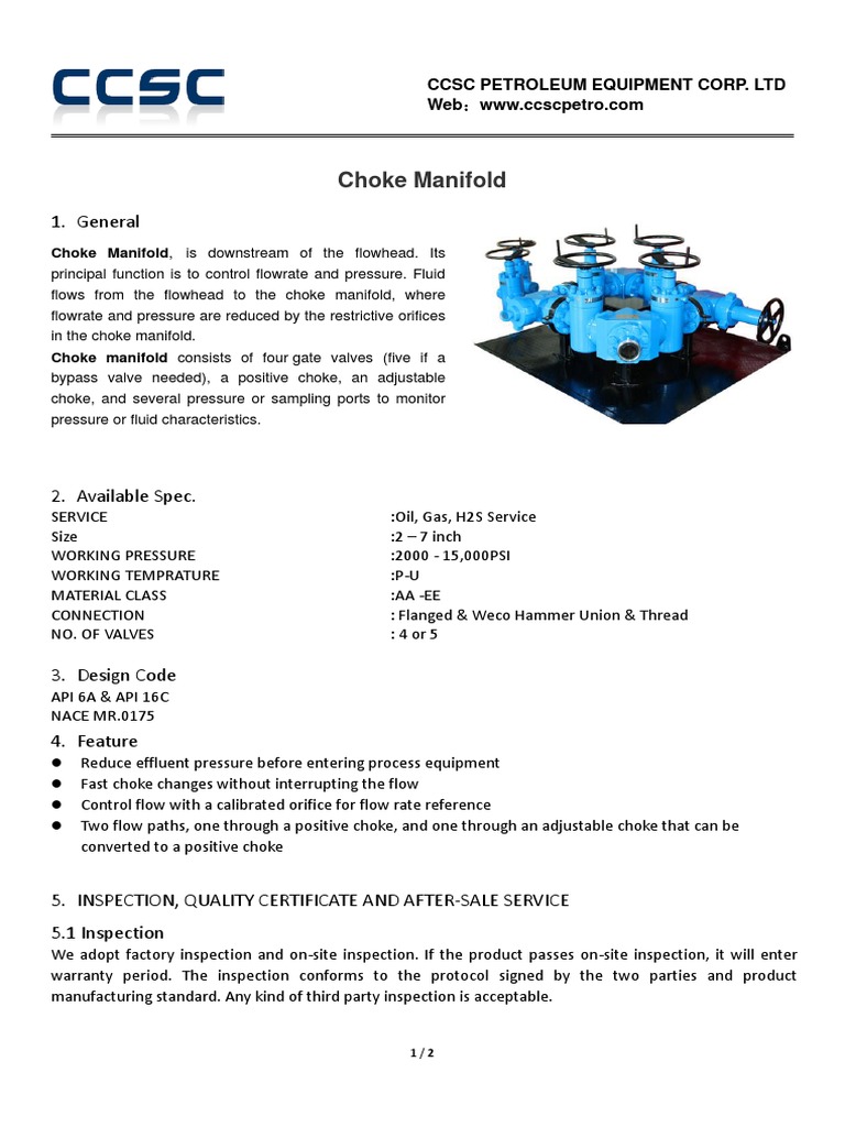 Choke Manifold | PDF | Valve | Gas Technologies
