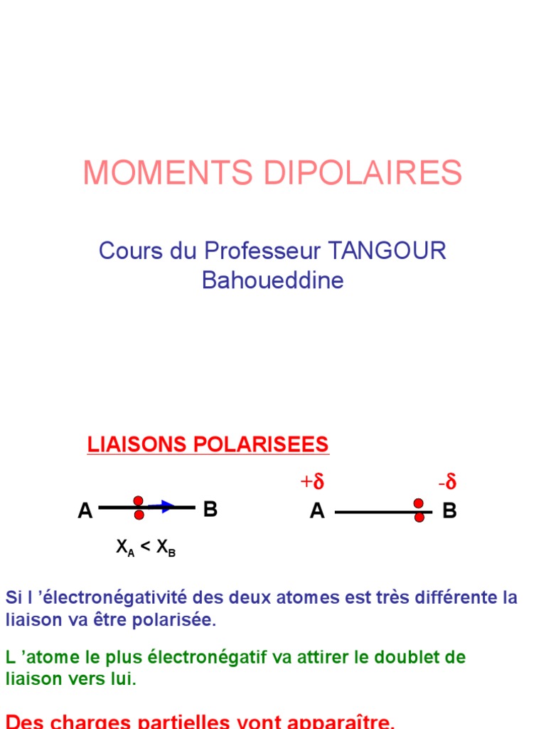 Chapitre 13 Moment Dipolaire PDF Liaison chimique Polarité (chimie) — free download