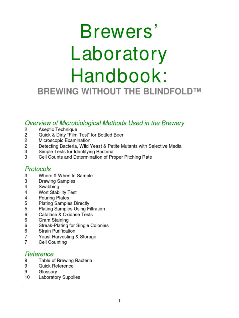 Brewers Laboratory Handbook PDF Brewing Growth Medium