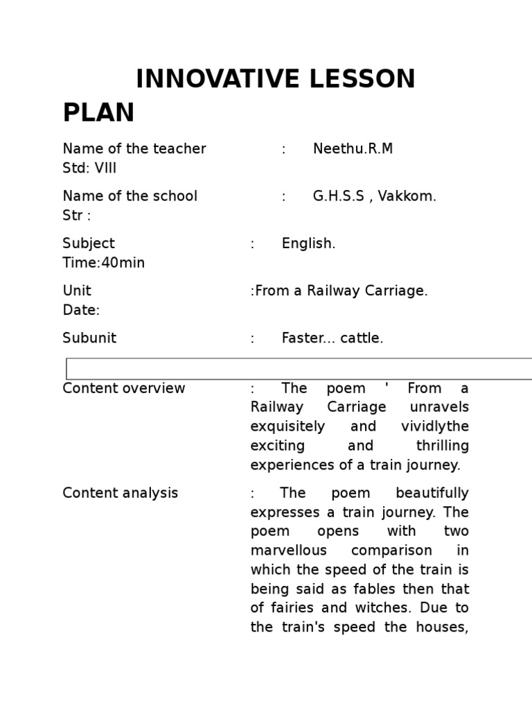 Lesson Plan: From a Railway Carriage | PDF | Robert Louis Stevenson ...