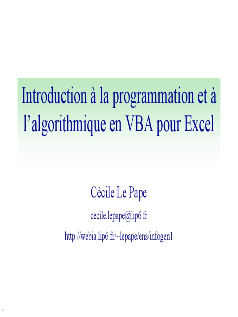 Introduction à la programmation VBA | PDF | Visual Basic for ...