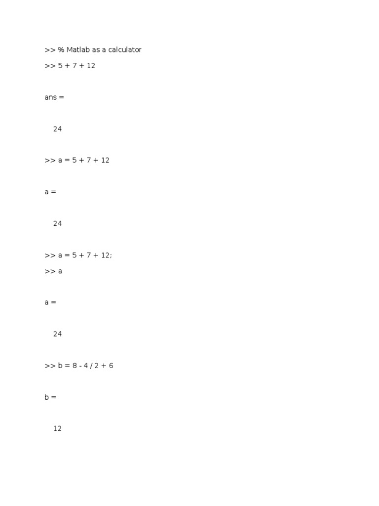 Matlab Calculator Examples and Functions | PDF | Computers