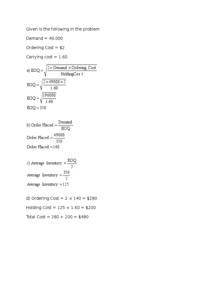 EOQ Calculation and Cost Analysis | PDF | Teaching Methods & Materials ...