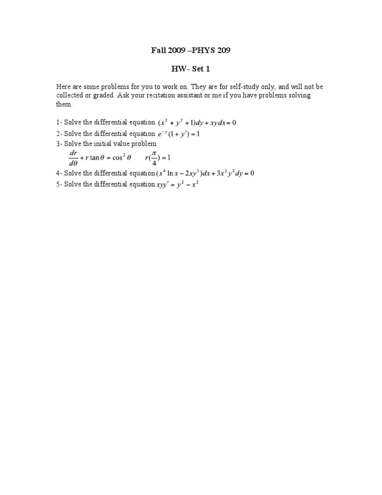 Differential Equations HOMEWORK 1 PDF