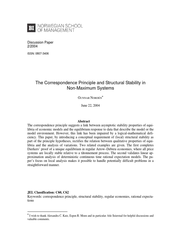 Correspondence Principle Stability Theory Dynamical System