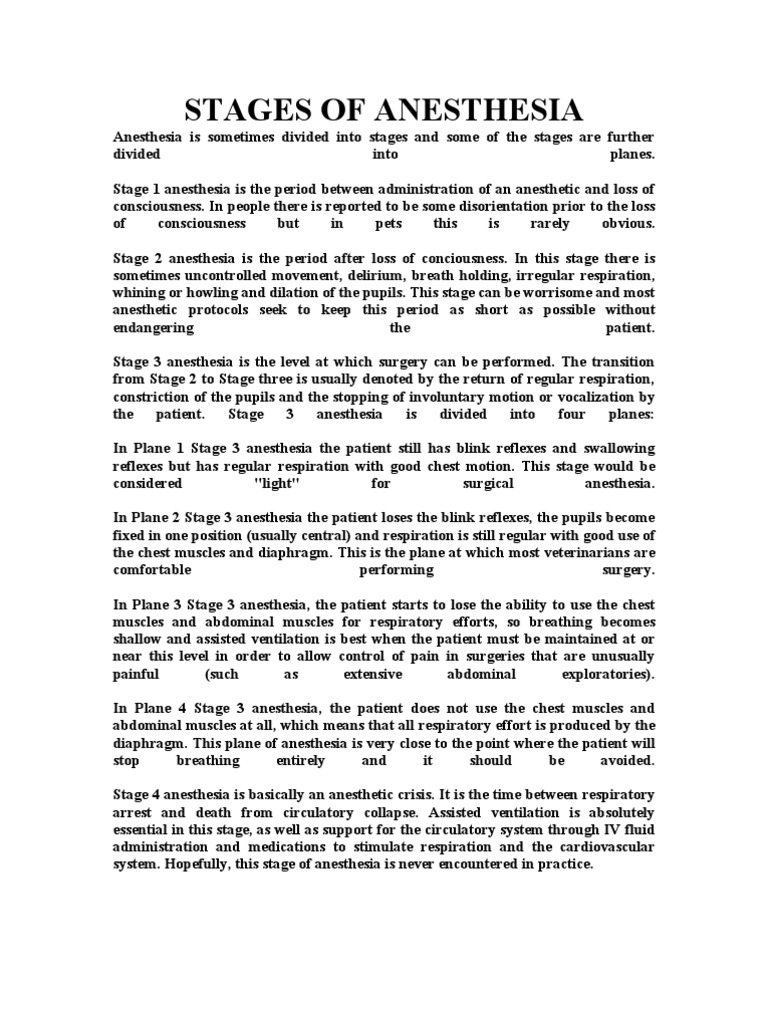 Stages of Anesthesia PDF Surgery Anesthesia