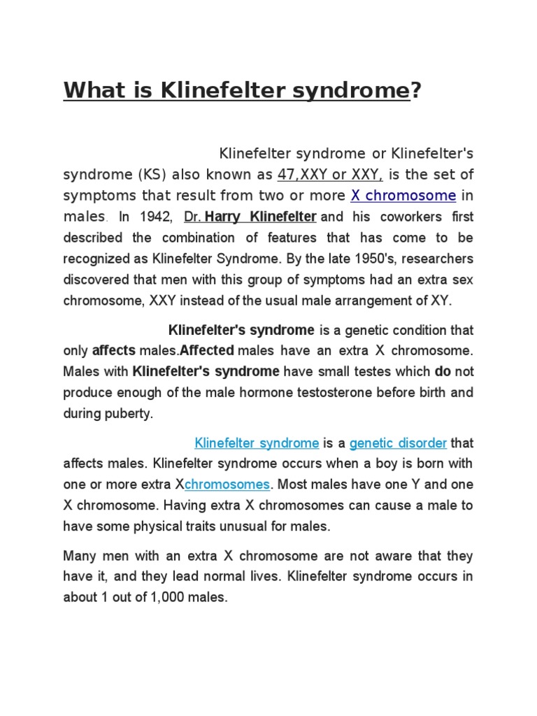 Klinefelter Syndrome | PDF | Reproduction | Sexual Anatomy